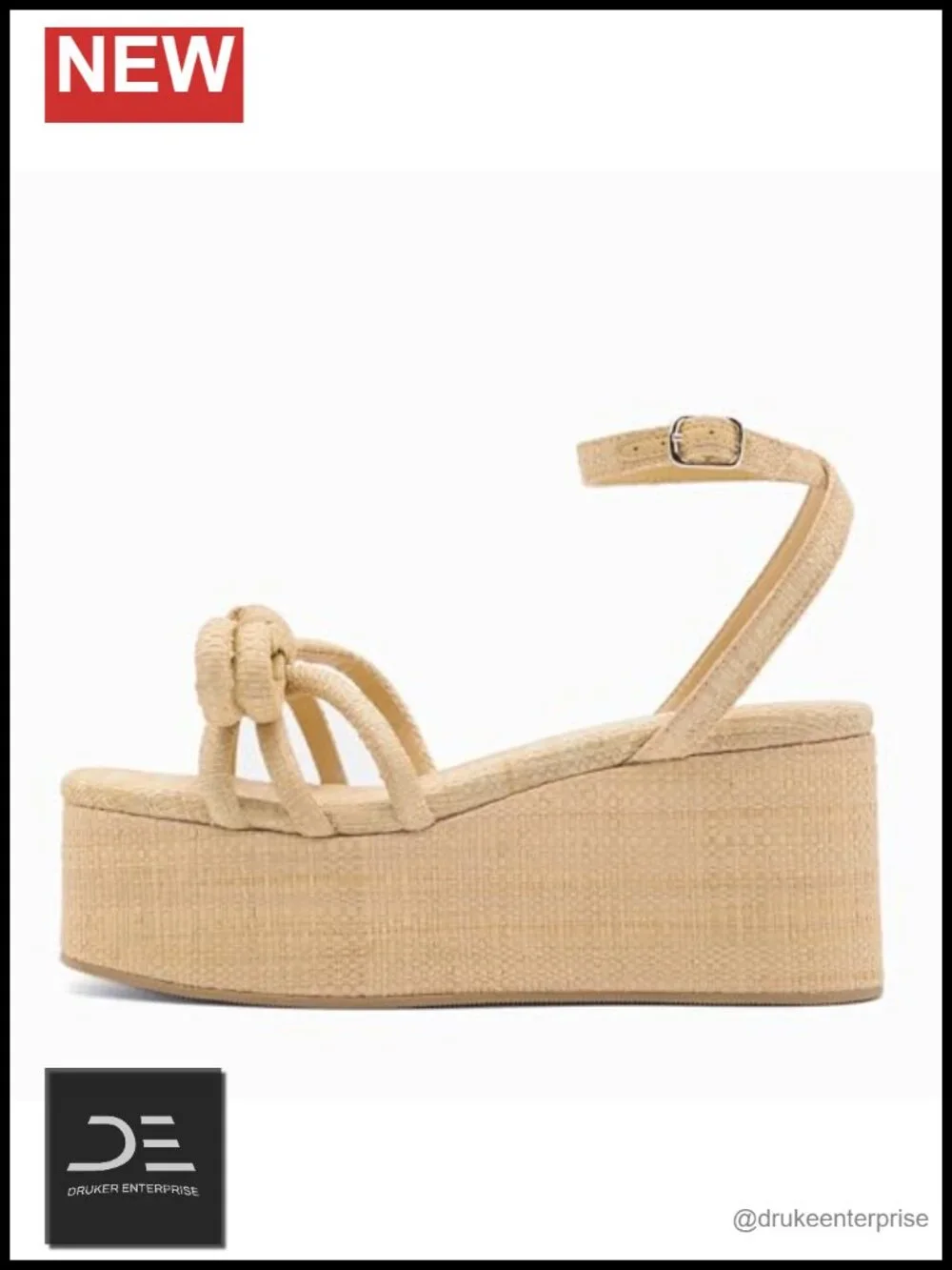 Raffia Platform Wedges Sandals with Bow Ankle Strap Open Toe Espadrille